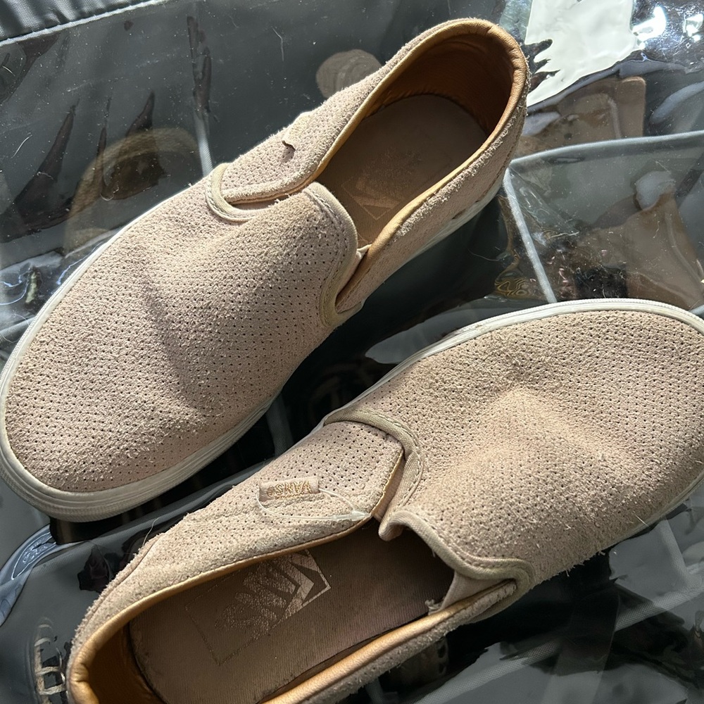 Vans Slip-On Perforated Suede Flats in Taupe